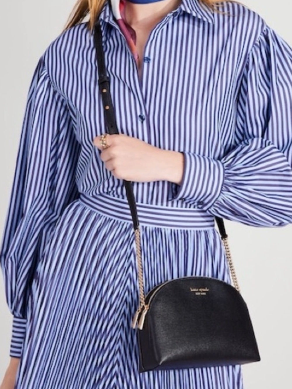 Kate Spade New York Morgan Saffiano Dome Double Zip Crossbody Bag Black Leather